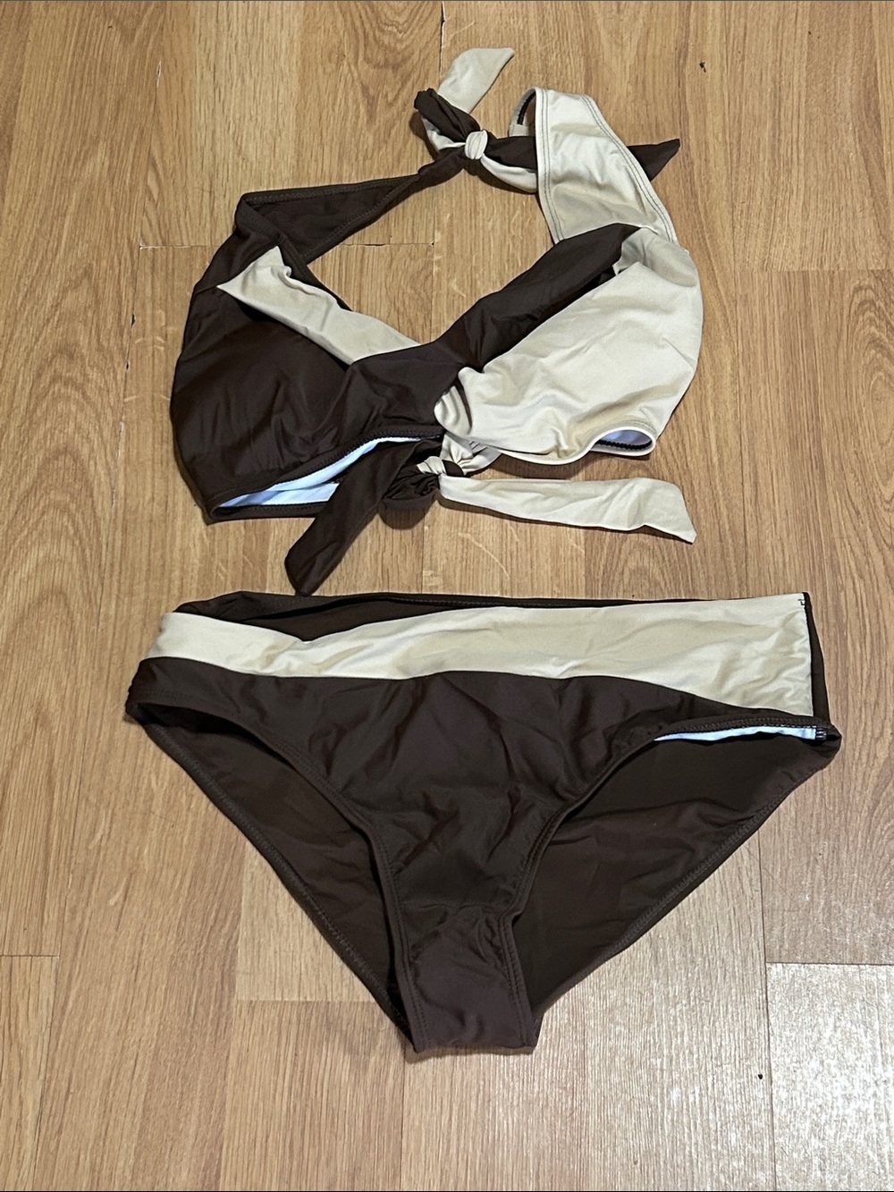 Women’s Two-Piece Brown & Cream Twist Bikini Size XL New